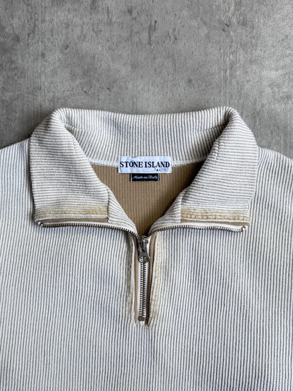 S/S 2002 Stone Island Beige Ribbed Quarter Zip Sweater