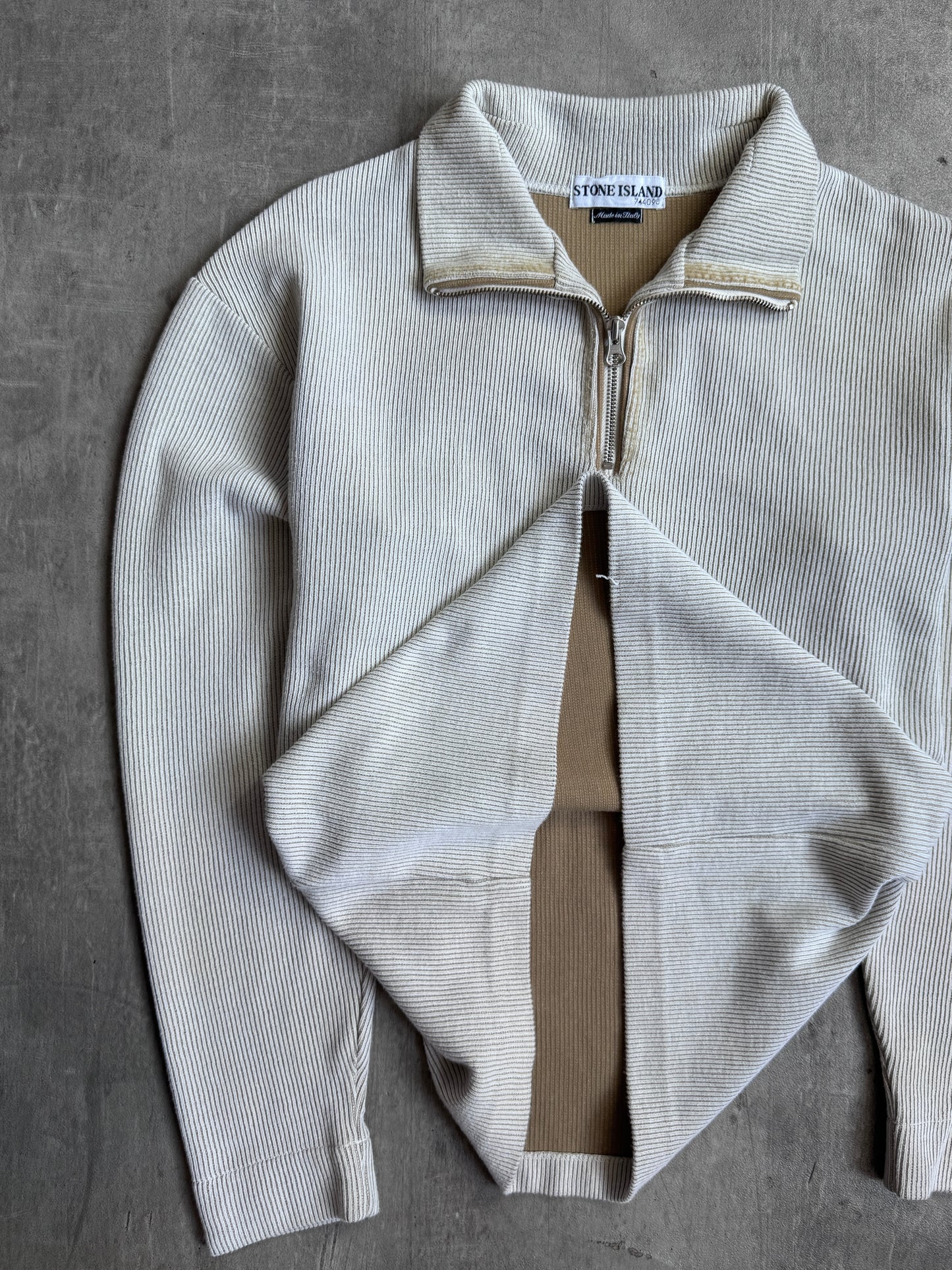 S/S 2002 Stone Island Beige Ribbed Quarter Zip Sweater