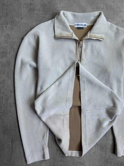 S/S 2002 Stone Island Beige Ribbed Quarter Zip Sweater