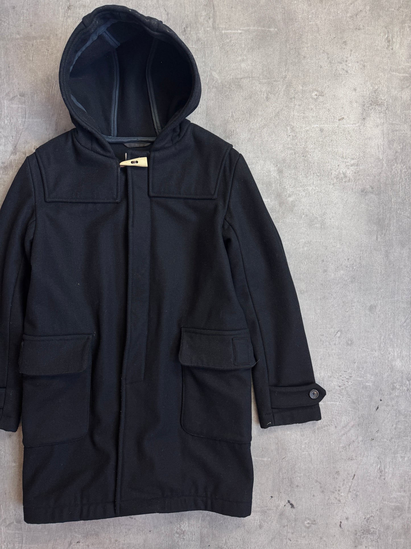 Our Legacy Black Melton Wool Hooded Duffle Coat