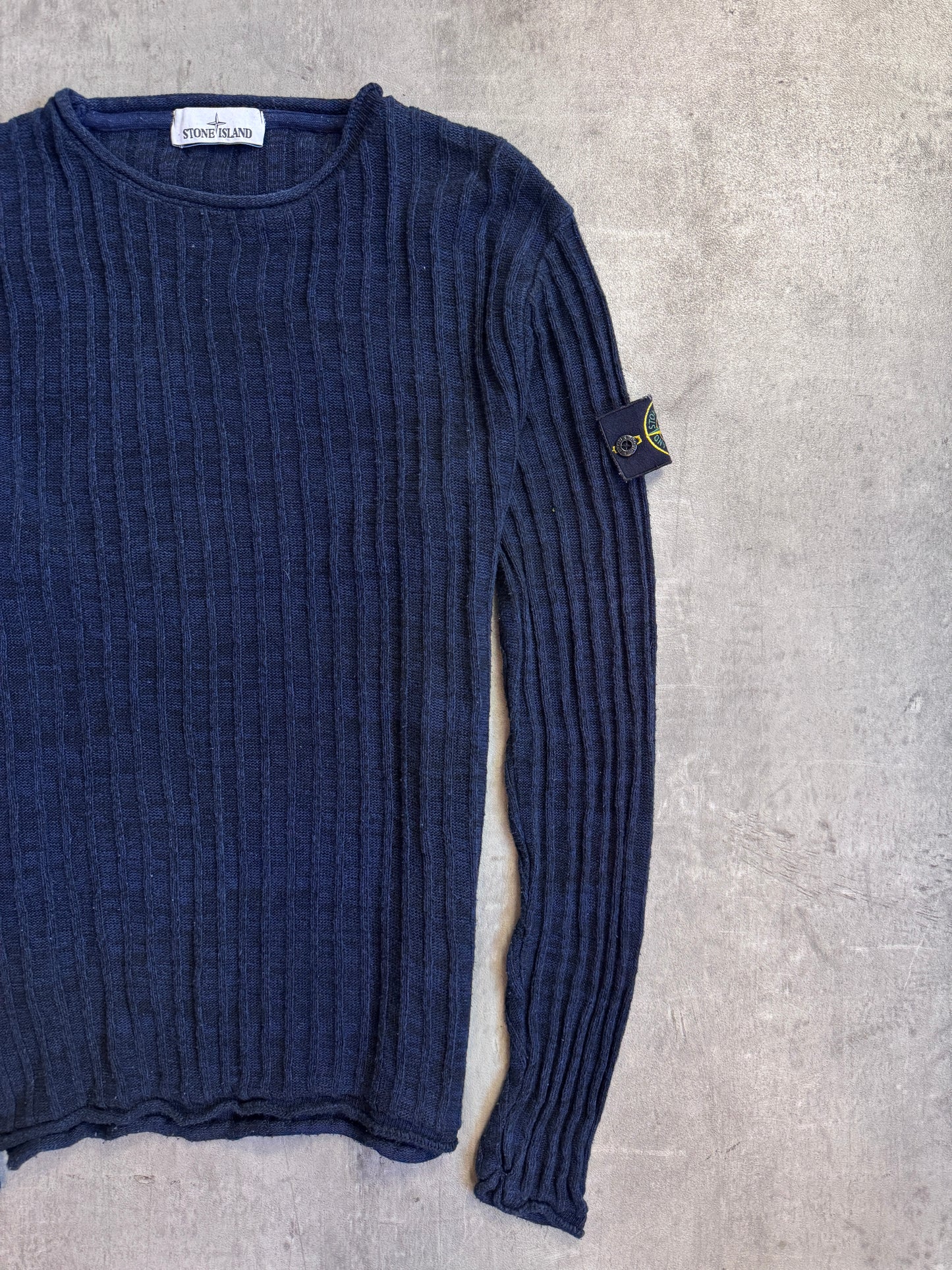 A/W 2019 Stone Island Ribbed Navy Melange Fisherman Sweater