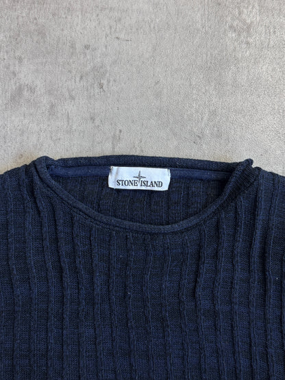 A/W 2019 Stone Island Ribbed Navy Melange Fisherman Sweater
