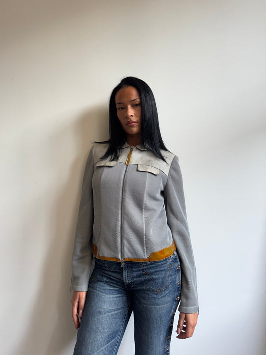 1999 Prada Strucutred Mesh Leather Panel Blouson