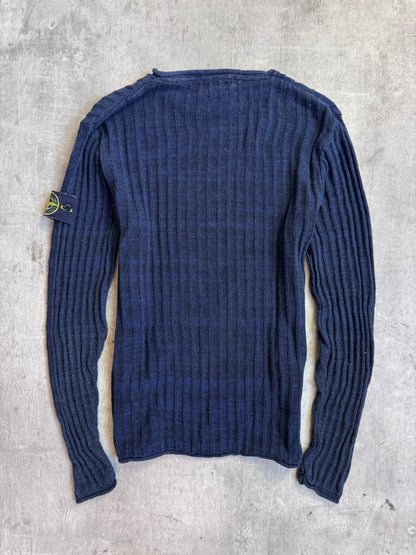 A/W 2019 Stone Island Ribbed Navy Melange Fisherman Sweater