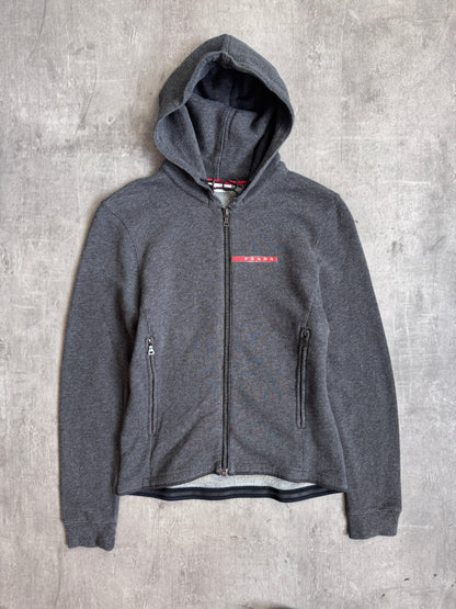 Prada Sport Grey Cotton Zip Up Knitted Hoodie