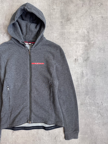 Prada Sport Grey Cotton Zip Up Knitted Hoodie