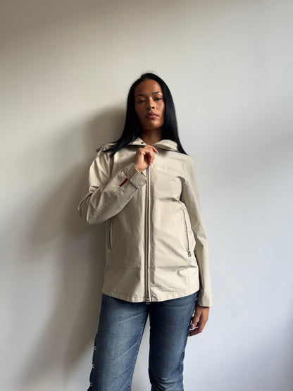 Prada Sport Cream Technical Hooded Anorak Jacket