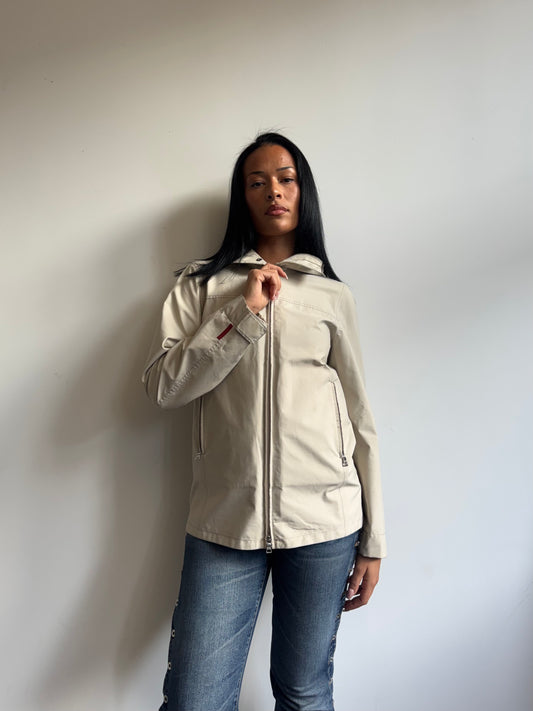 Prada Sport Cream Technical Hooded Anorak Jacket