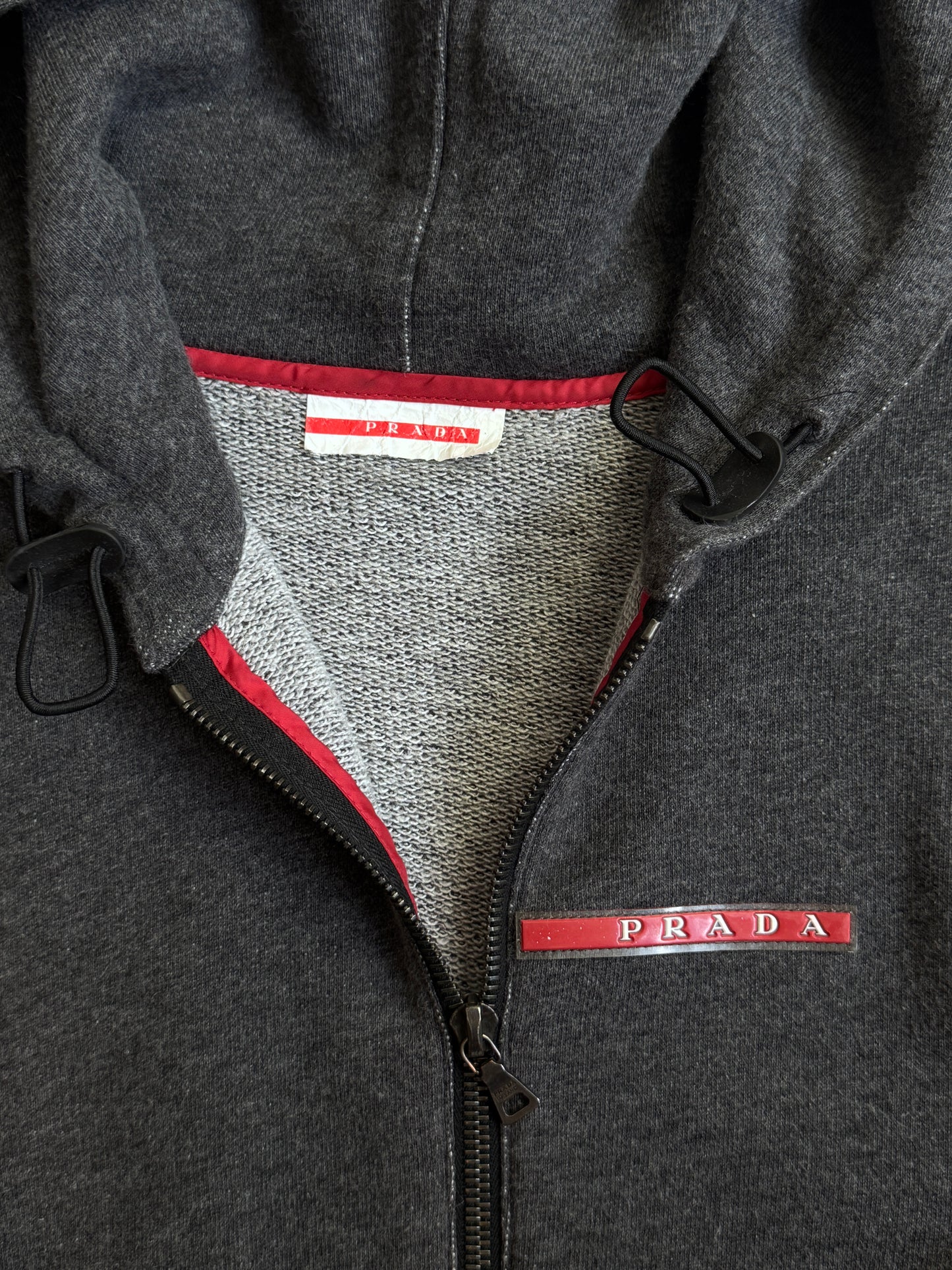 Prada Sport Grey Cotton Zip Up Knitted Hoodie