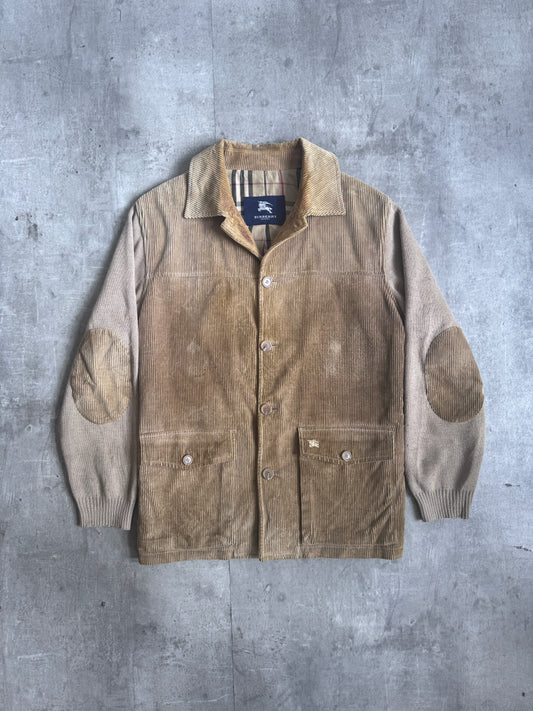 Burberry Corduroy Knit Sleeve Nova Check Lined Chore Jacket