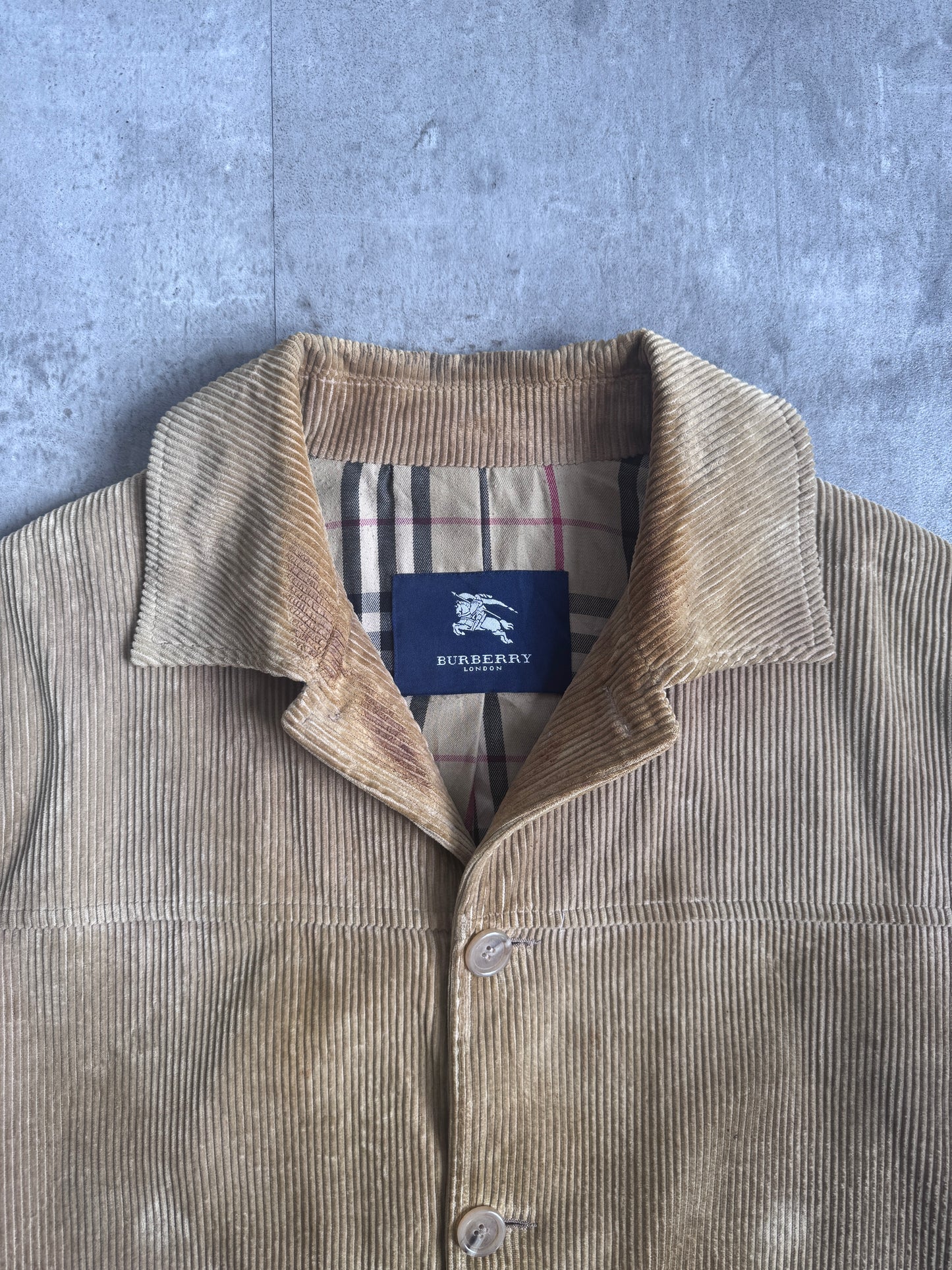 Burberry Corduroy Knit Sleeve Nova Check Lined Chore Jacket