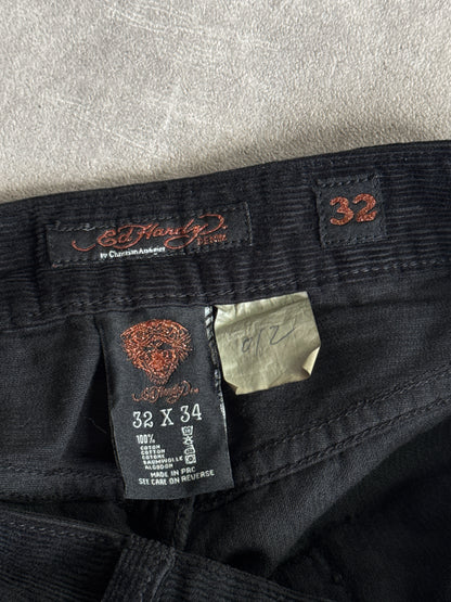 Ed Hardy Black Gold Foil Graphic Corduroy Trousers