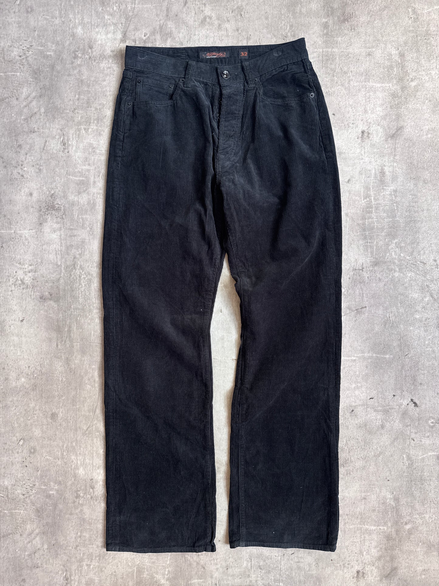 Ed Hardy Black Gold Foil Graphic Corduroy Trousers