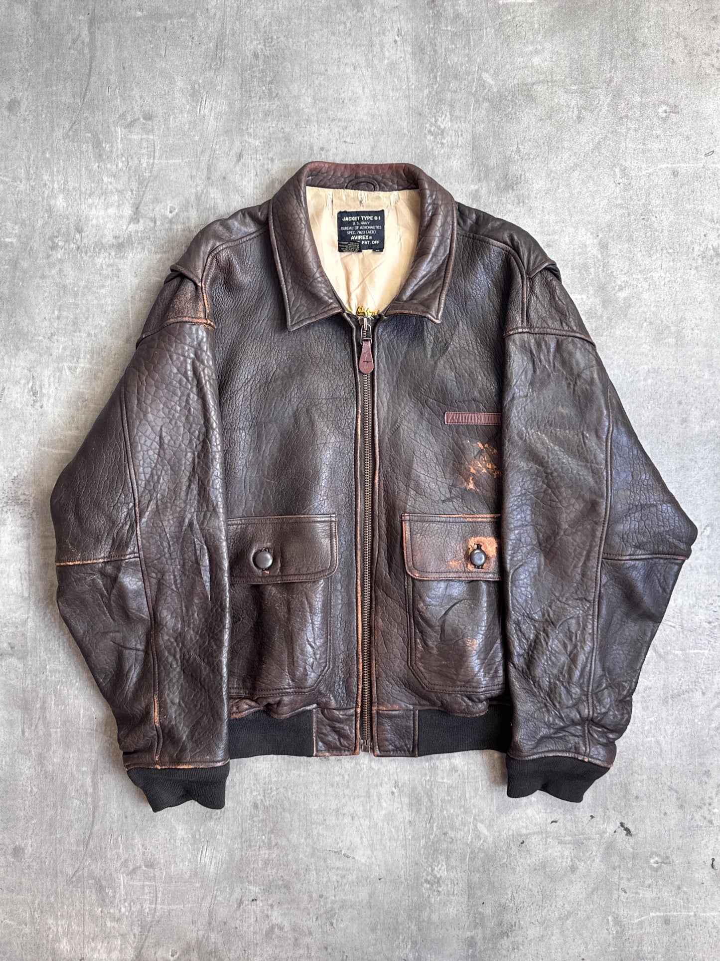 Avirex G-1 Distressed Brown Leather Flight Jacket