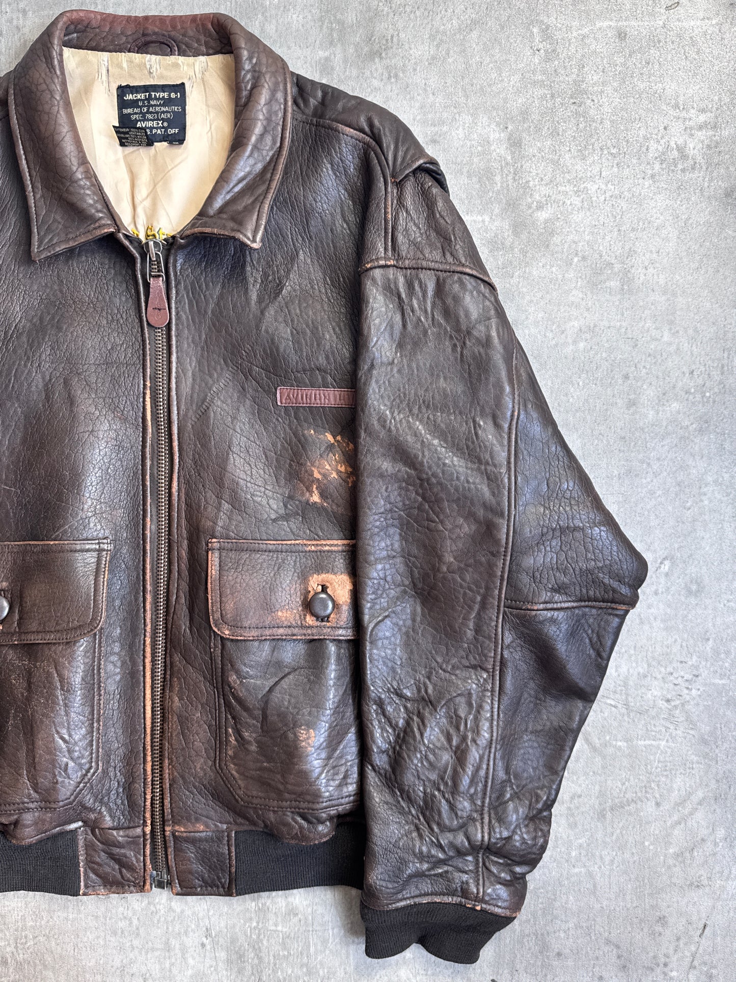 Avirex G-1 Distressed Brown Leather Flight Jacket
