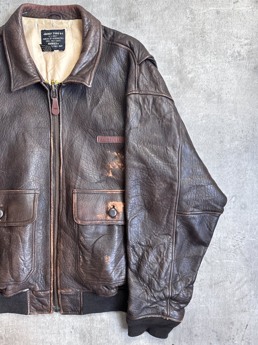 Avirex G-1 Distressed Brown Leather Flight Jacket