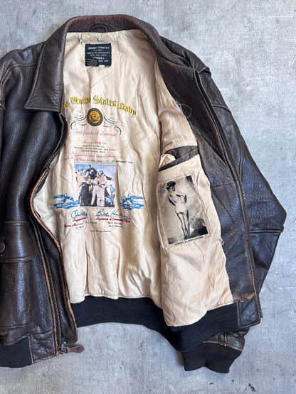 Avirex G-1 Distressed Brown Leather Flight Jacket