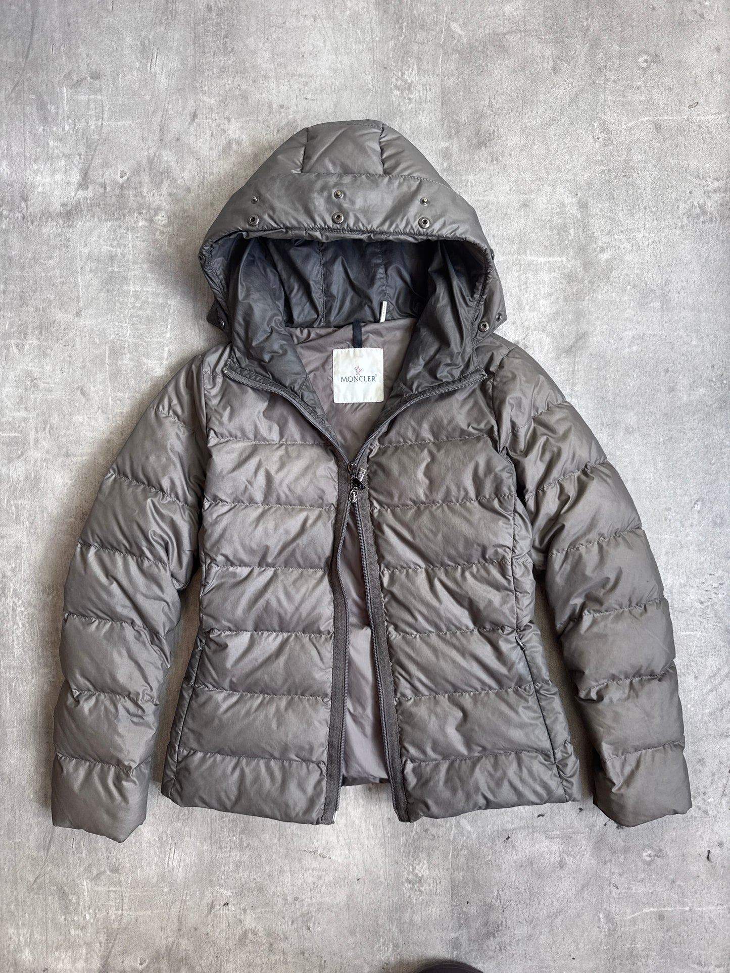 Moncler Grey Full Zip Down Hooded Puffer Jacket
