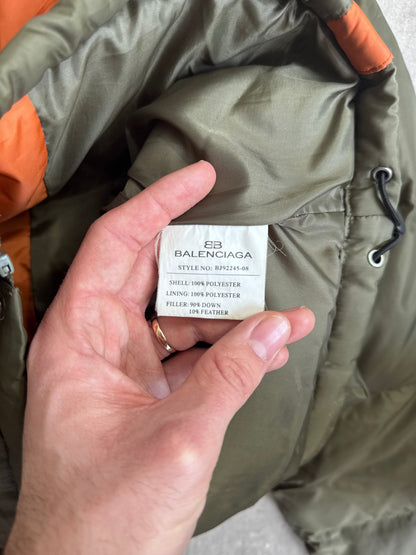 Balenciaga Khaki Green Fur Trim Down Puffer Jacket