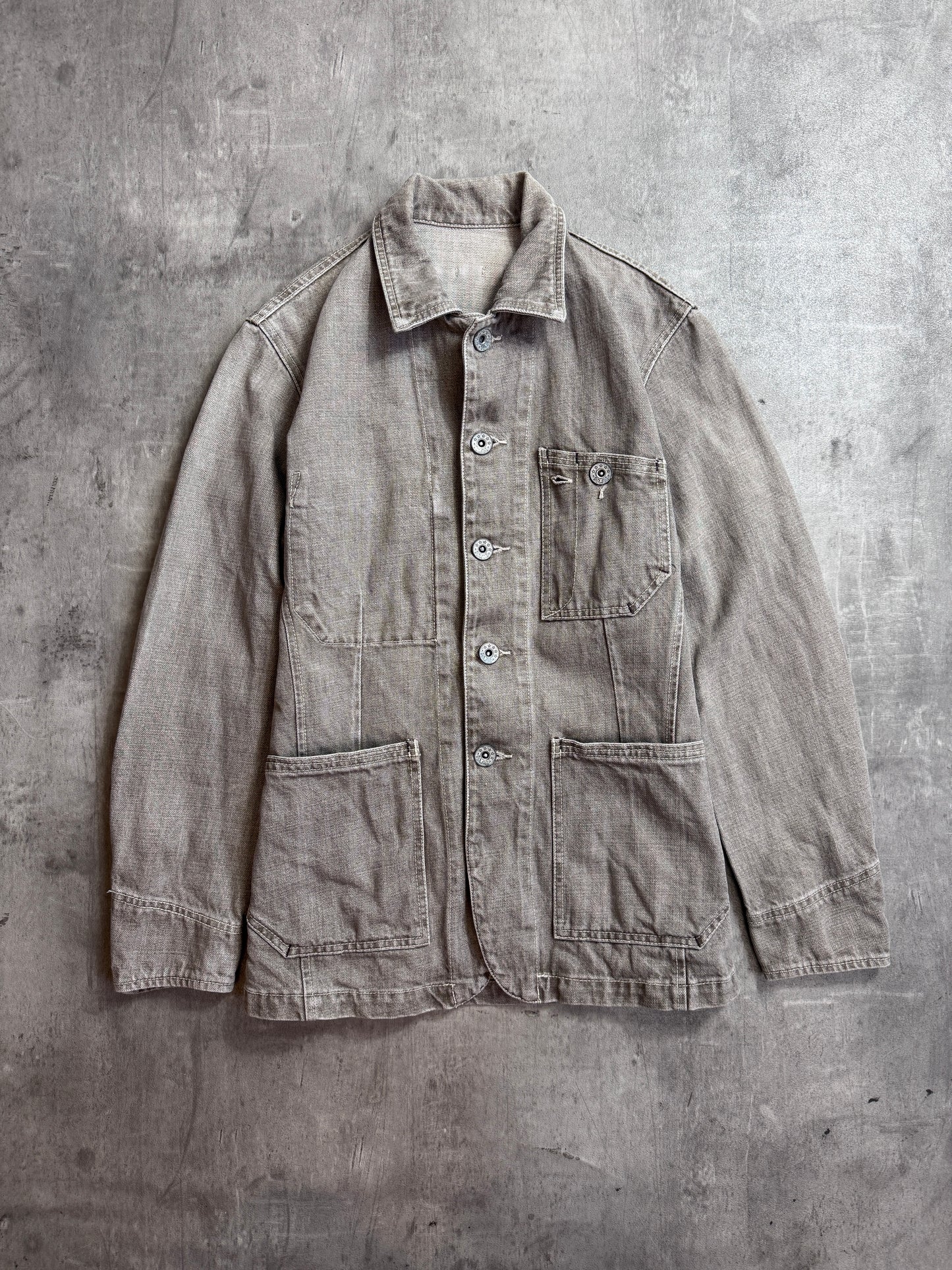 Takeo Kikuchi Grey Canvas Doughnut Button Chore Jacket