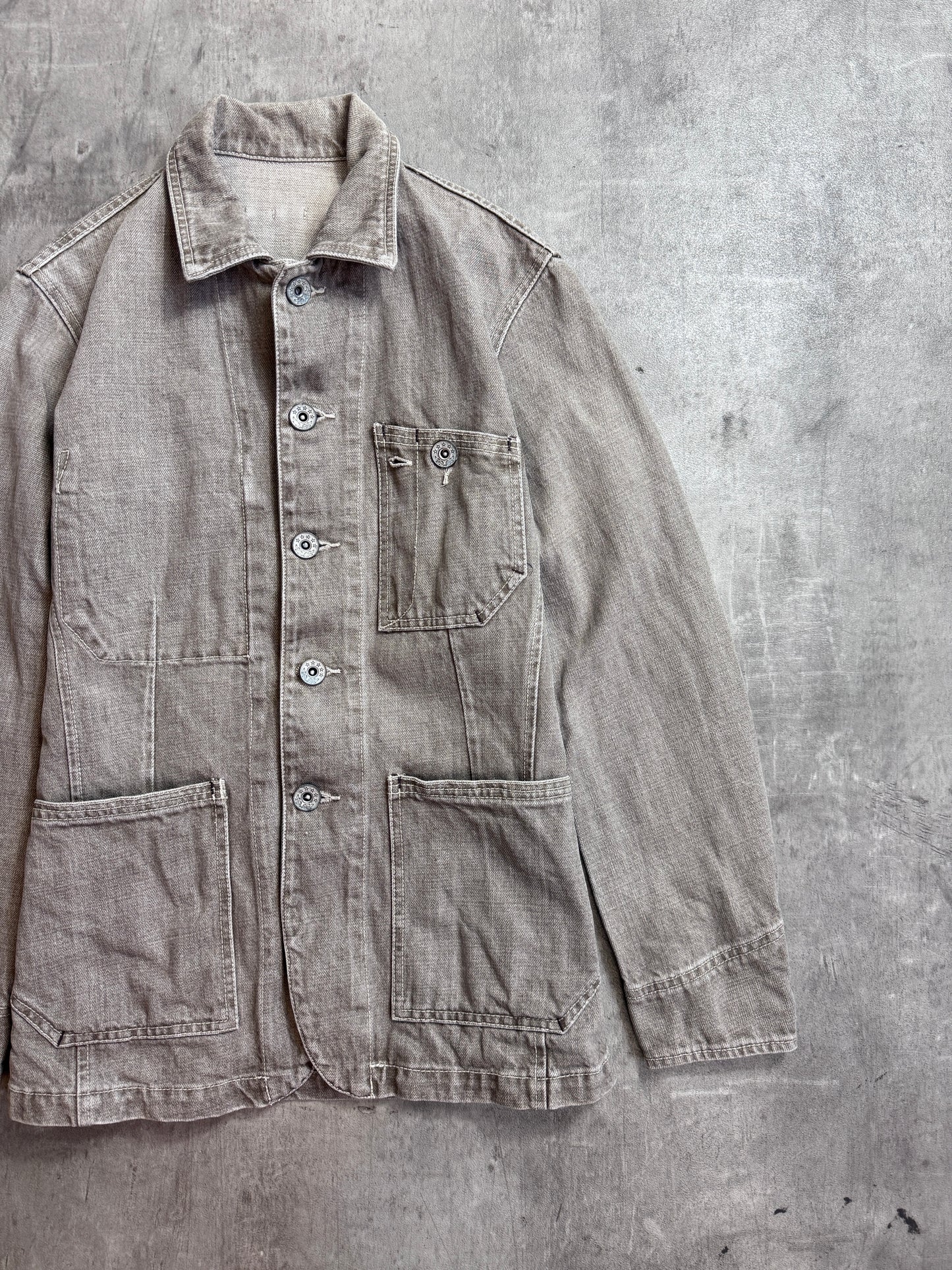 Takeo Kikuchi Grey Canvas Doughnut Button Chore Jacket
