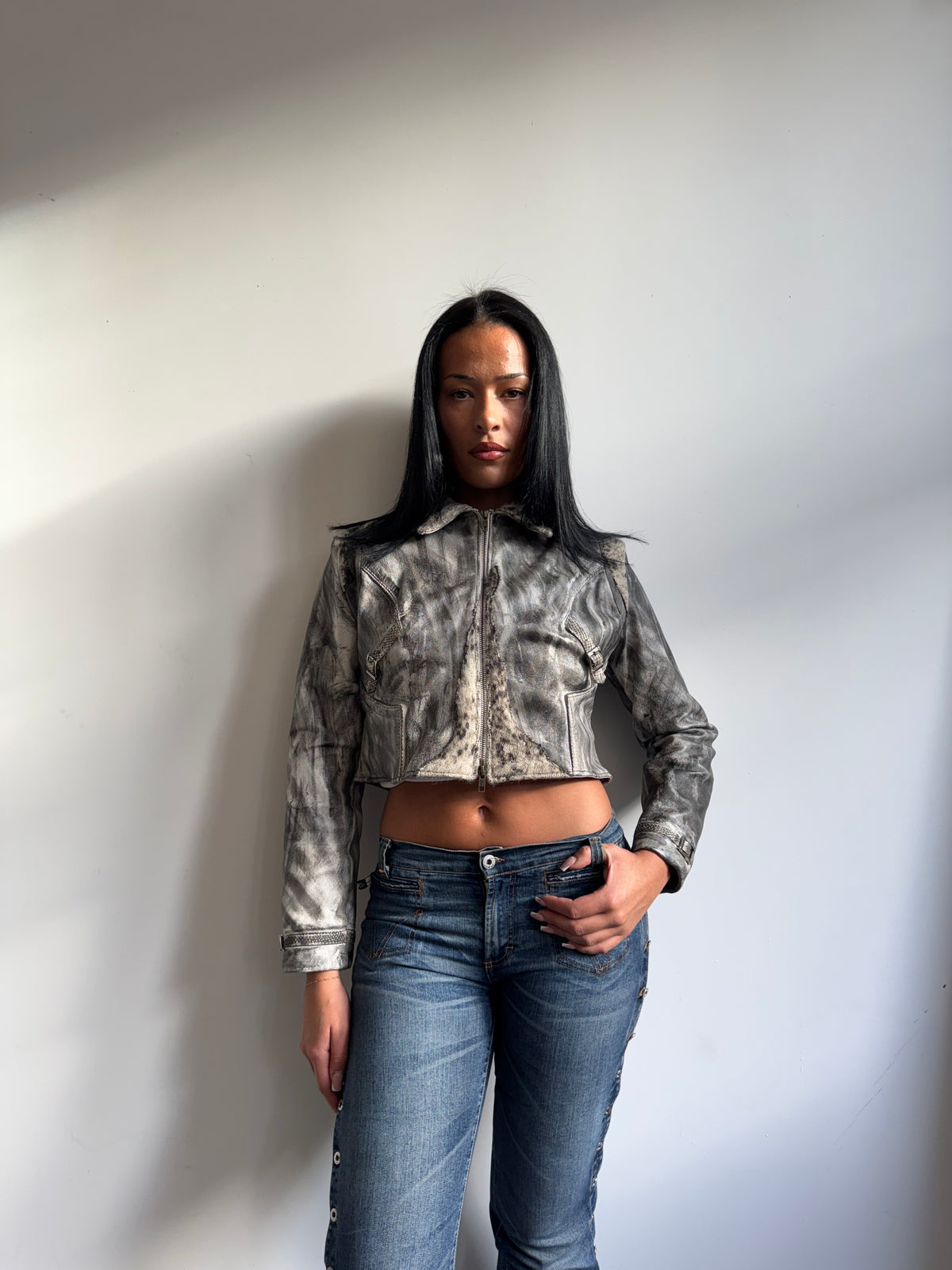 VT Rework : Roberto Cavalli Knited Fabric Leather Jacket
