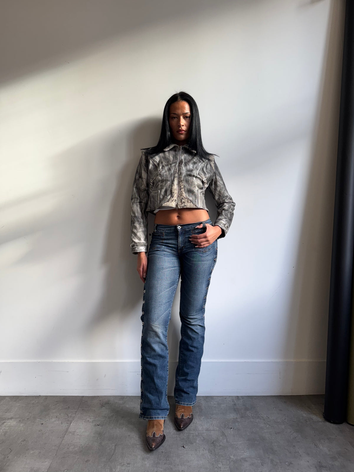 VT Rework : Roberto Cavalli Knited Fabric Leather Jacket
