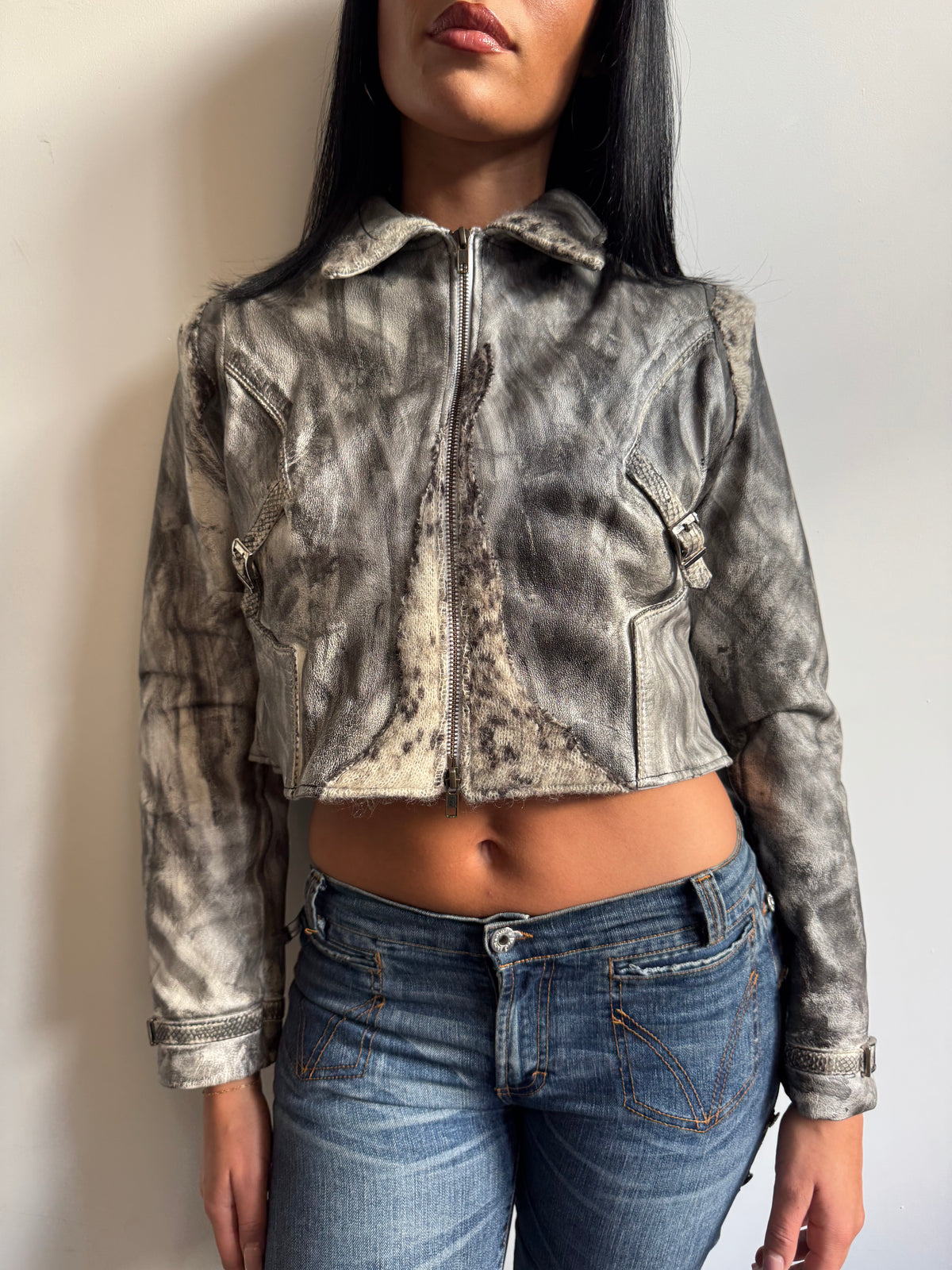 VT Rework : Roberto Cavalli Knited Fabric Leather Jacket
