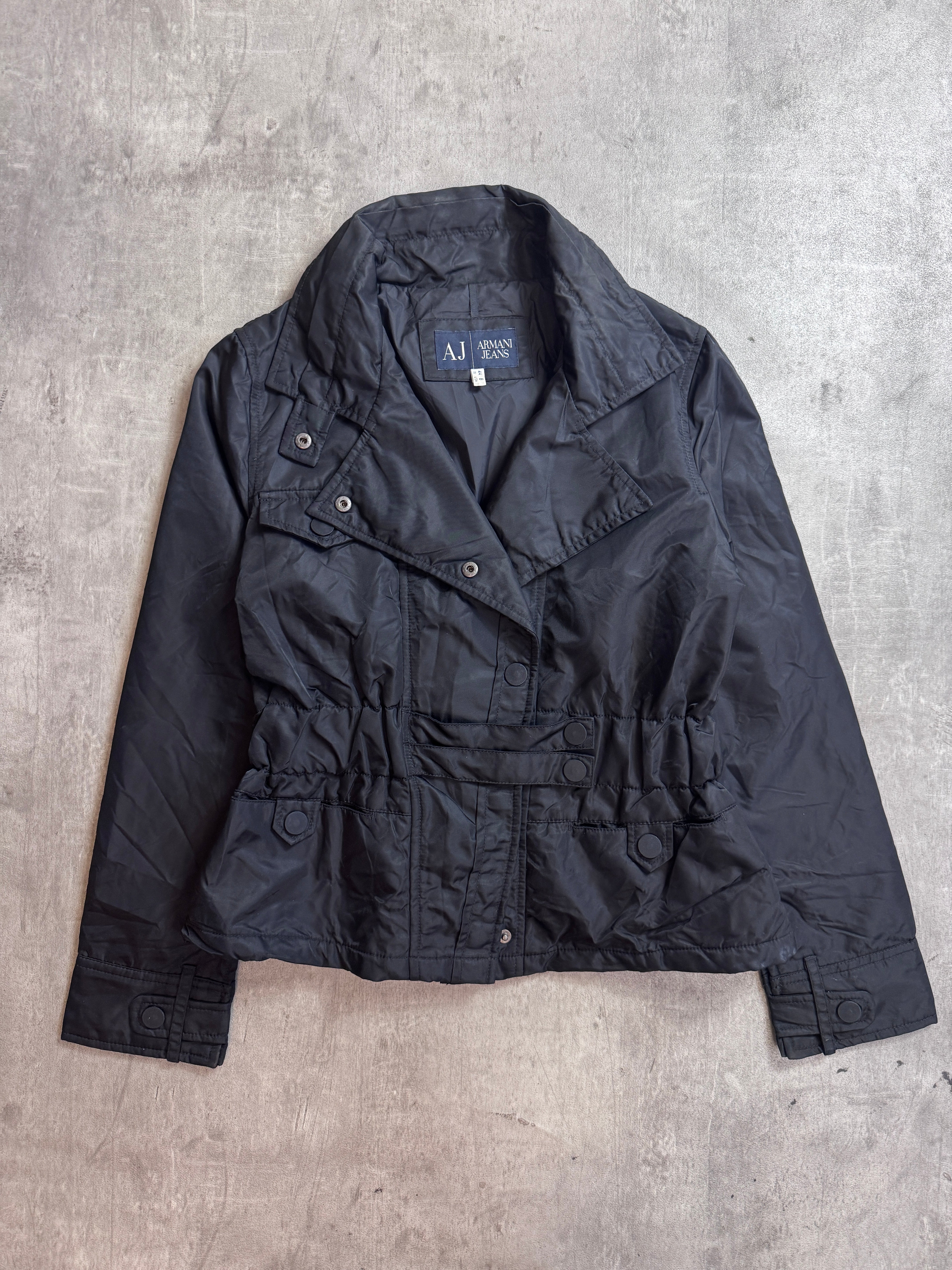 Armani Jeans Latch Popper Open Collar Blackout Jacket – Vintage