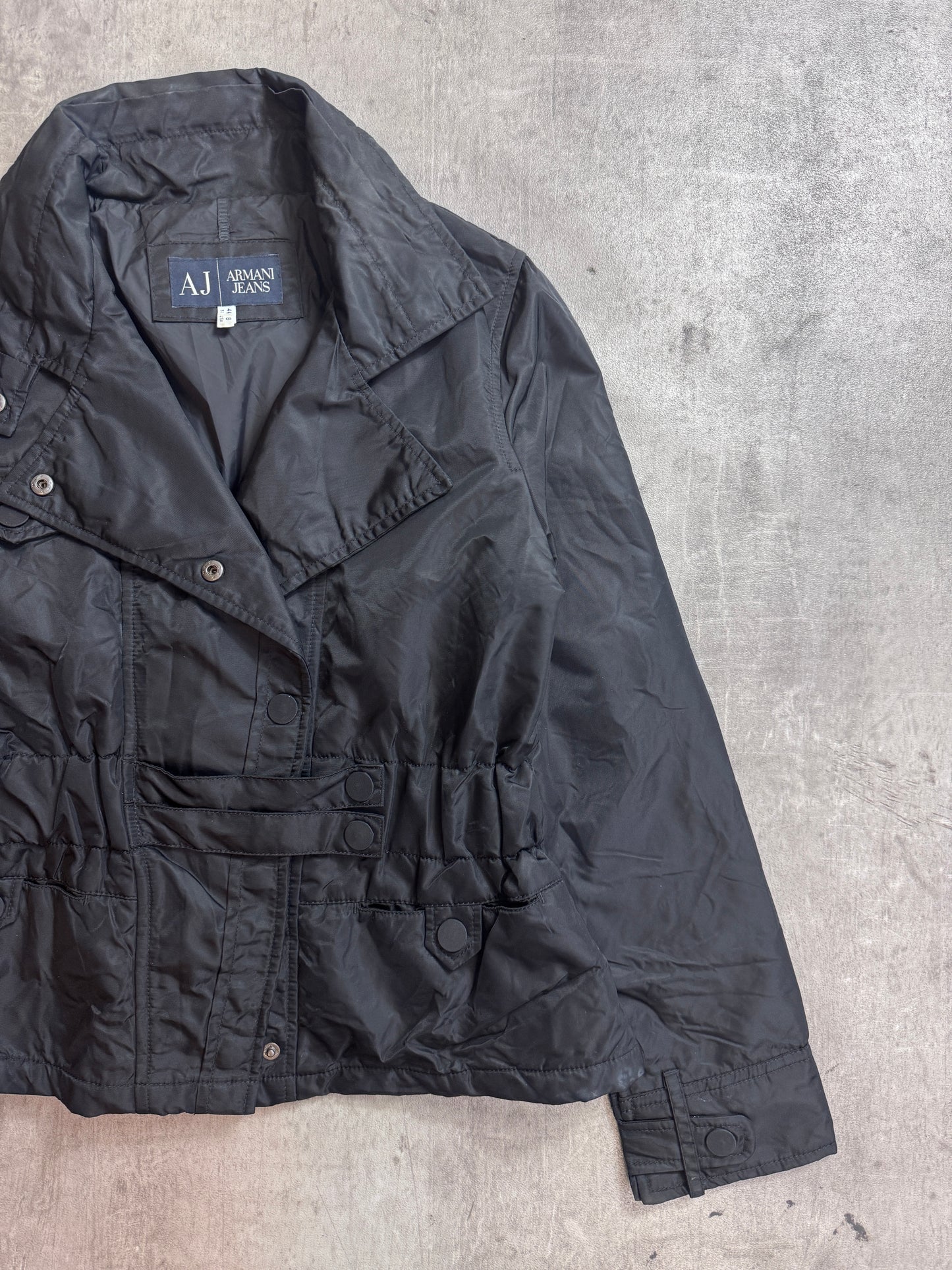 Armani Jeans Latch Popper Open Collar Blackout Jacket