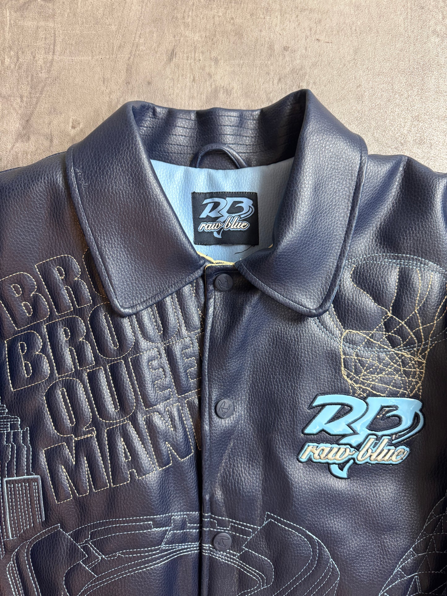 Raw Blue 'Street Elite' Embroidered Varsity Bomber Jacket