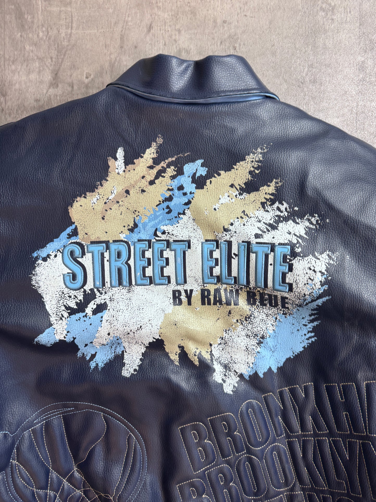 Raw Blue 'Street Elite' Embroidered Varsity Bomber Jacket