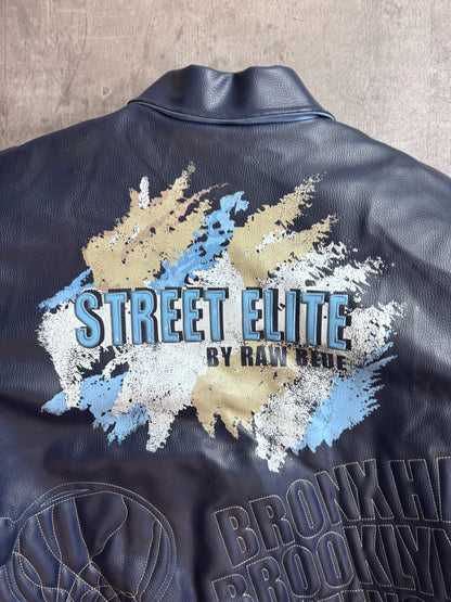 Raw Blue 'Street Elite' Embroidered Varsity Bomber Jacket