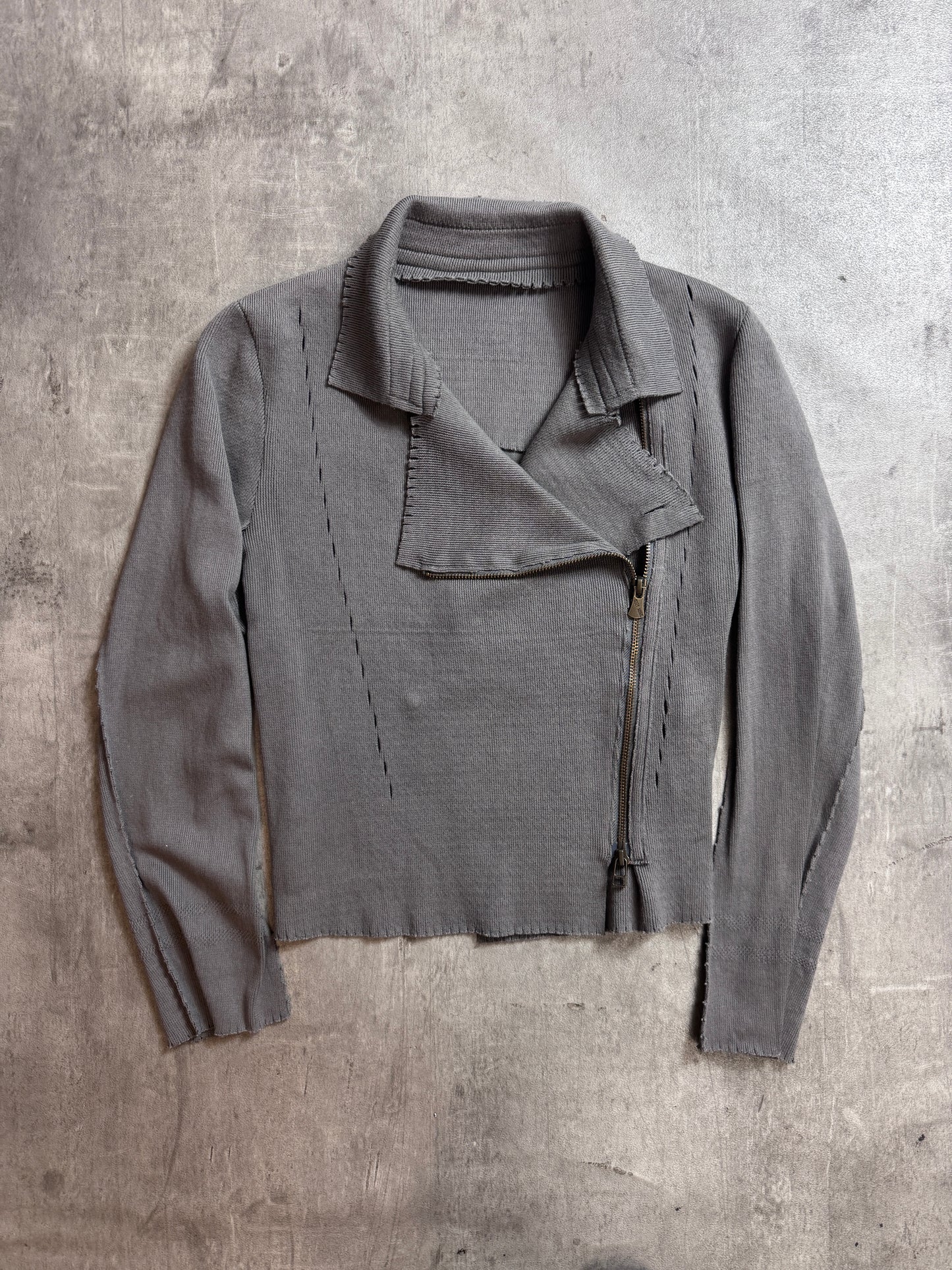 Issey Miyake Micro Rib Lettuce Trim Asymmetrical Cadigan