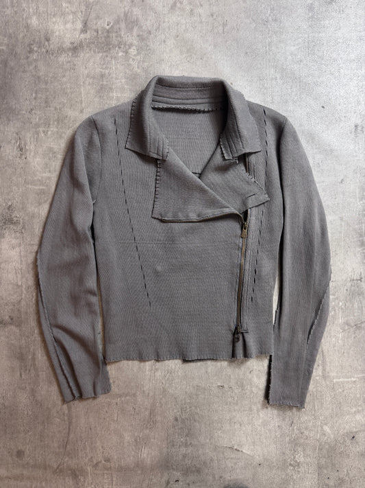 Issey Miyake Micro Rib Lettuce Trim Asymmetrical Cadigan