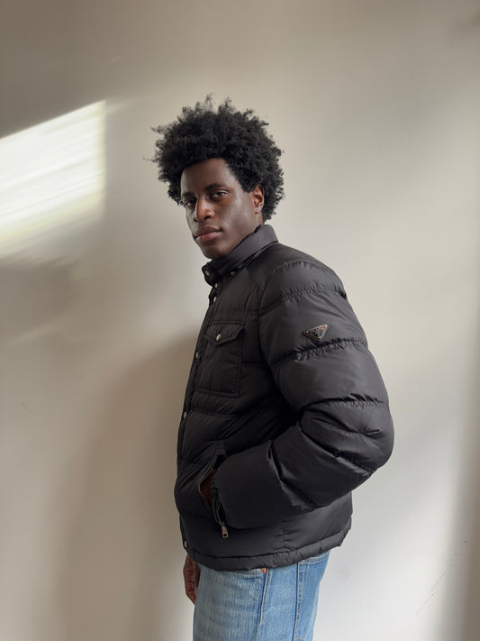 2017 Prada Plaque Logo Black Down Puffer Jacket