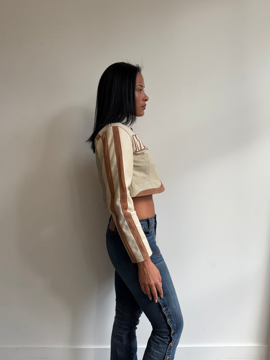 VT Rework: Cropped Marlboro Beige Leather Stripe Jacket