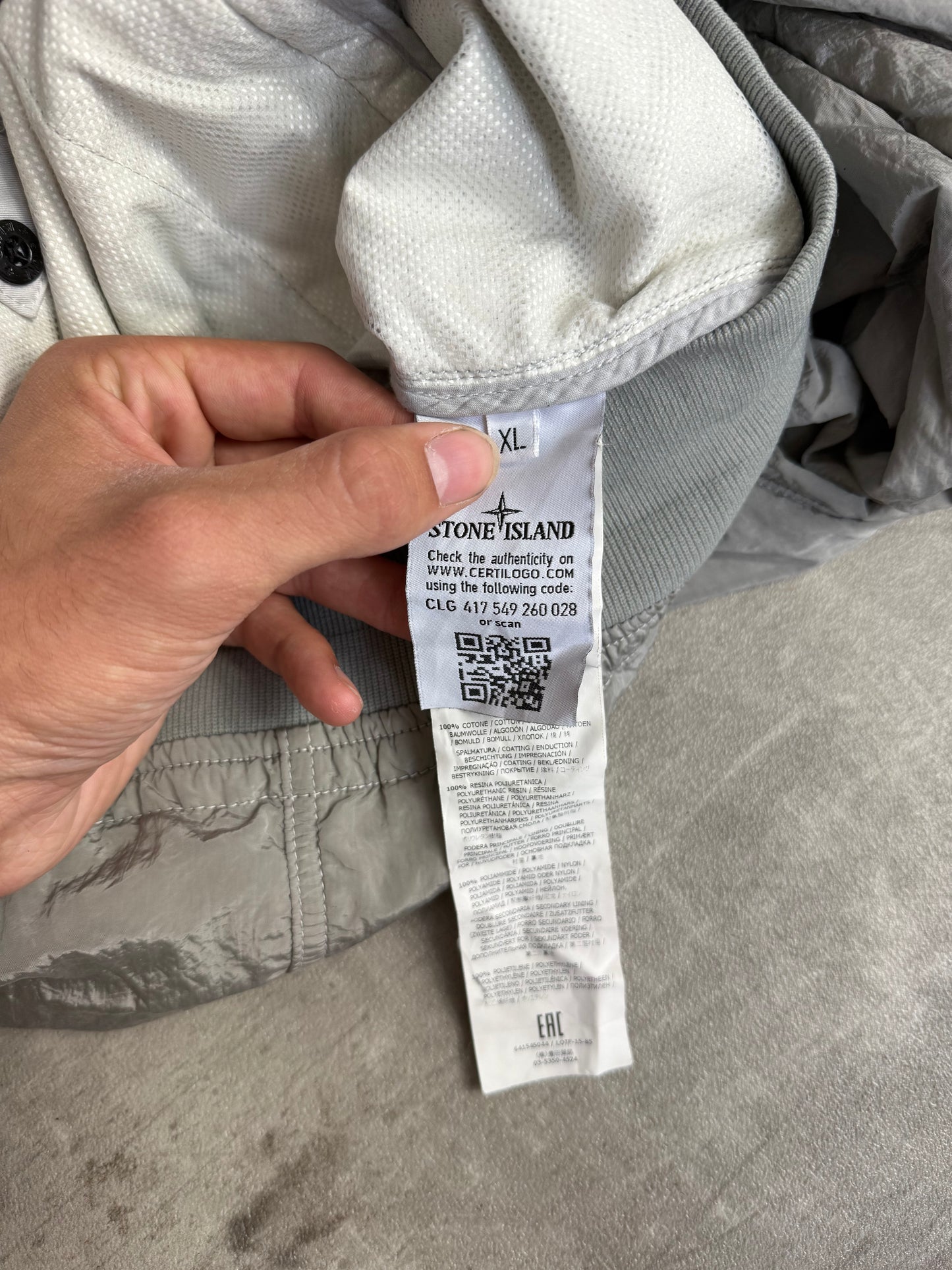S/S 2016 Stone Island Silver Nylon Metal Tyvek Shield Jacket