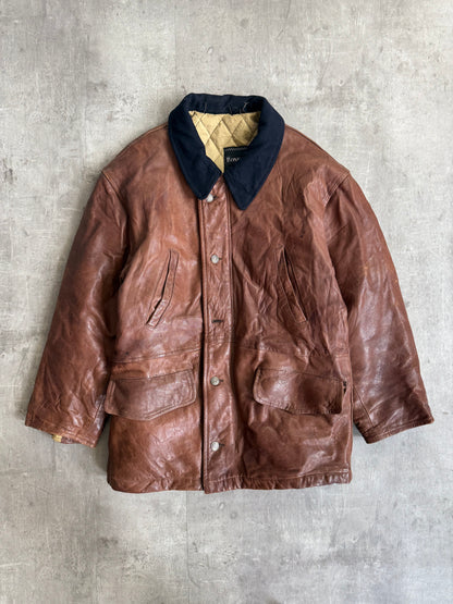 1980s Boneville Leather Chore Jacket with Wool Collar