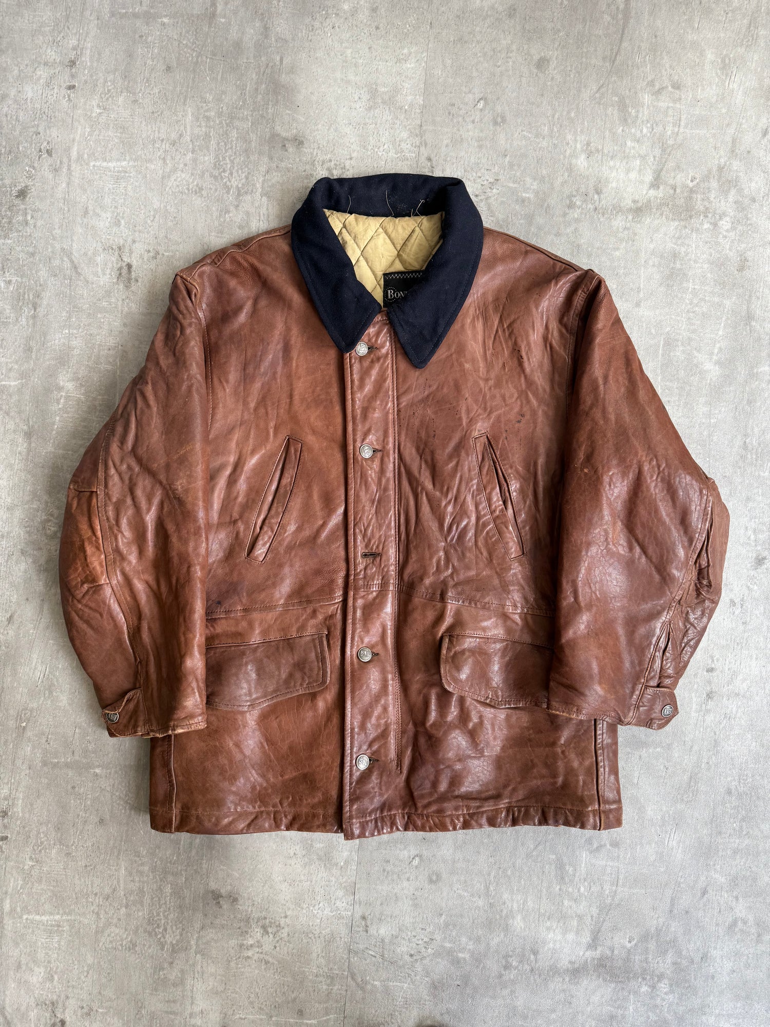 1980s Boneville Leather Chore Jacket with Wool Collar