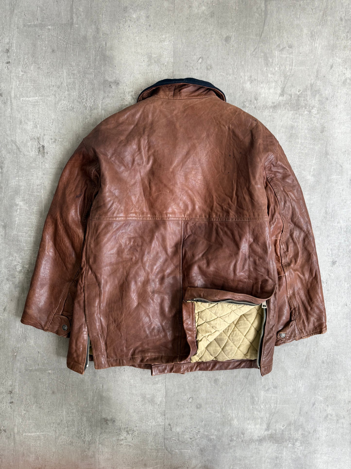 1980s Boneville Leather Chore Jacket with Wool Collar
