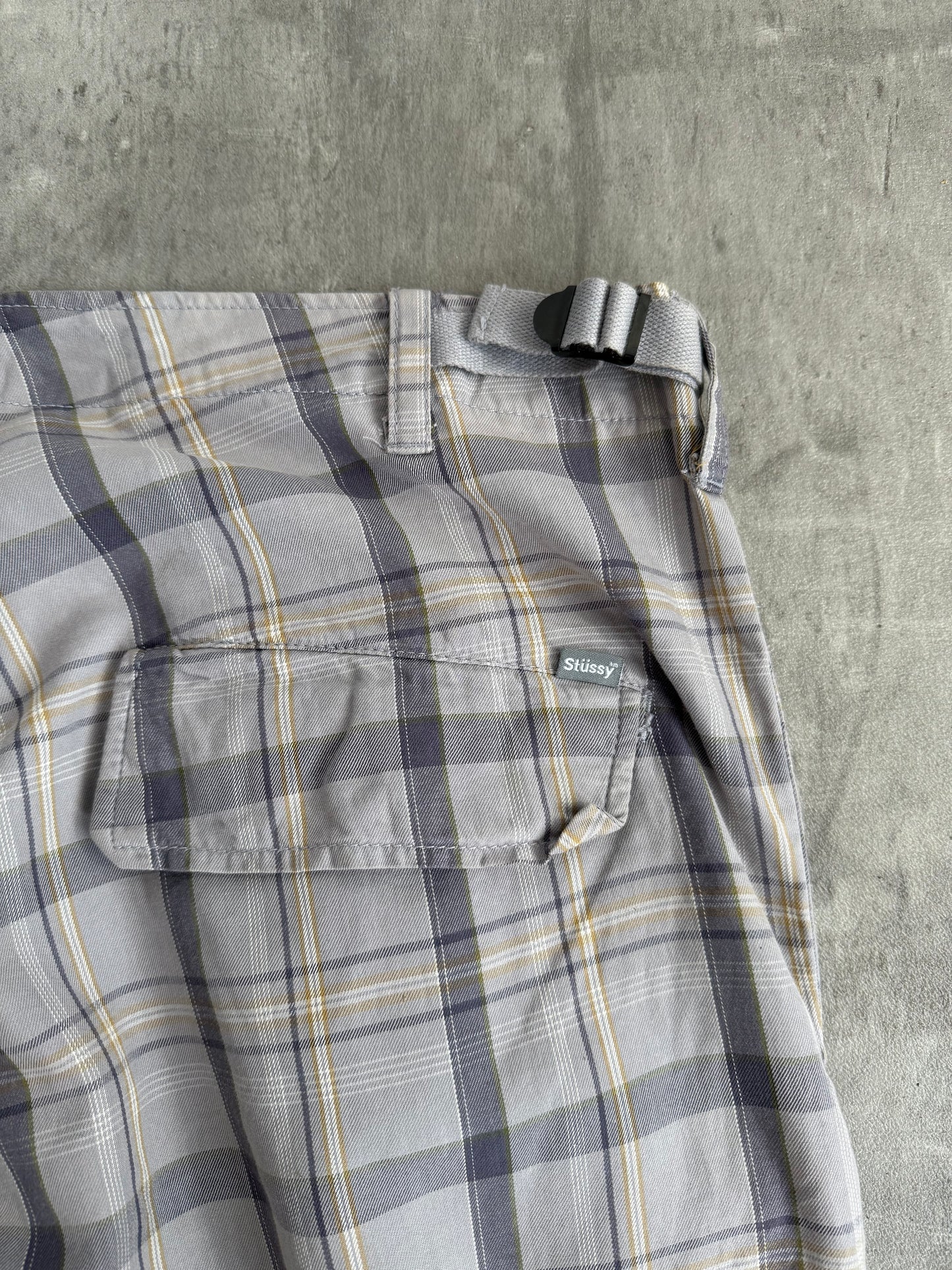Stussy Grey Check Cotton Cargo Trousers