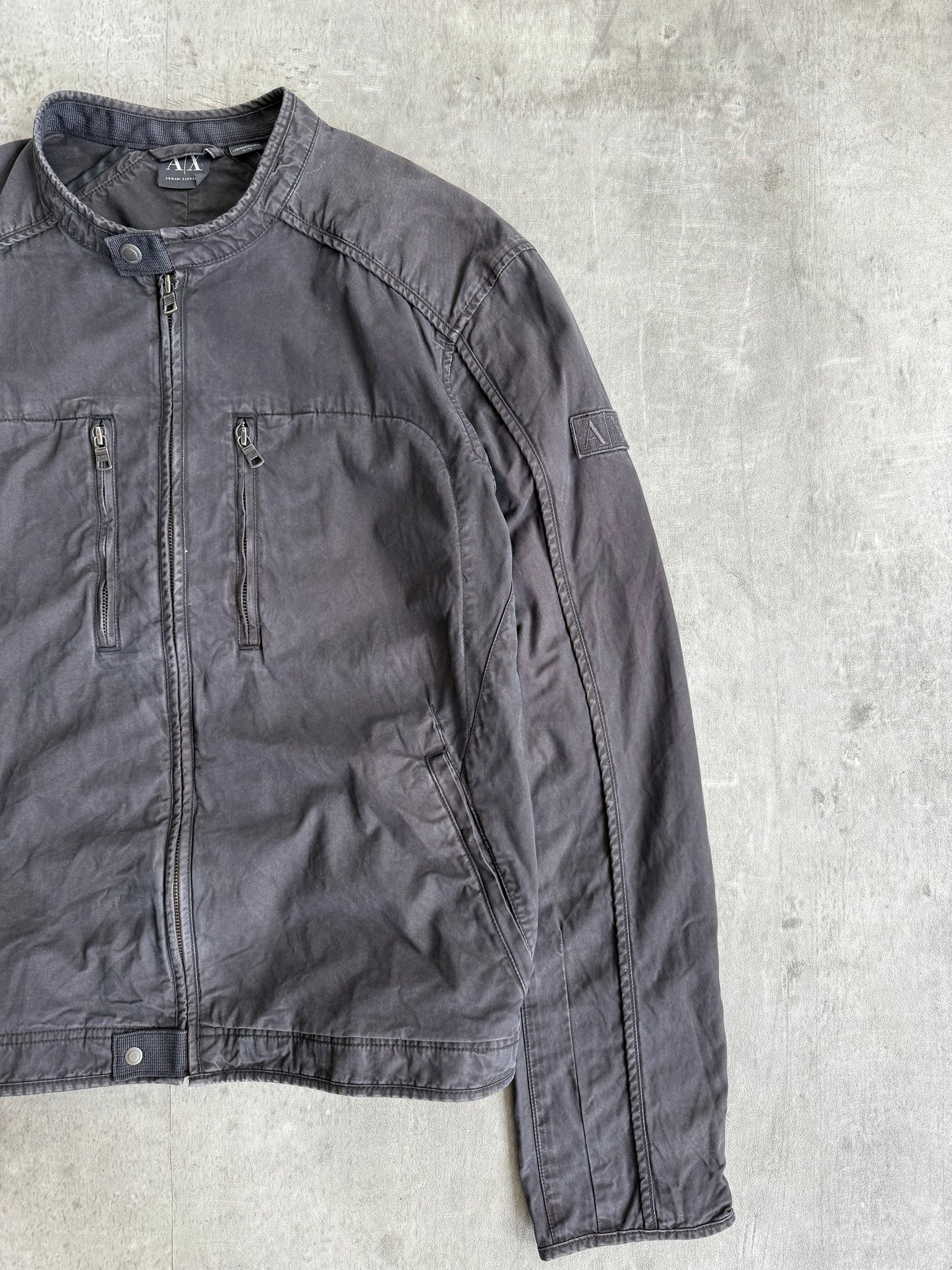 Armani Washed Black Cotton Moto Jacket