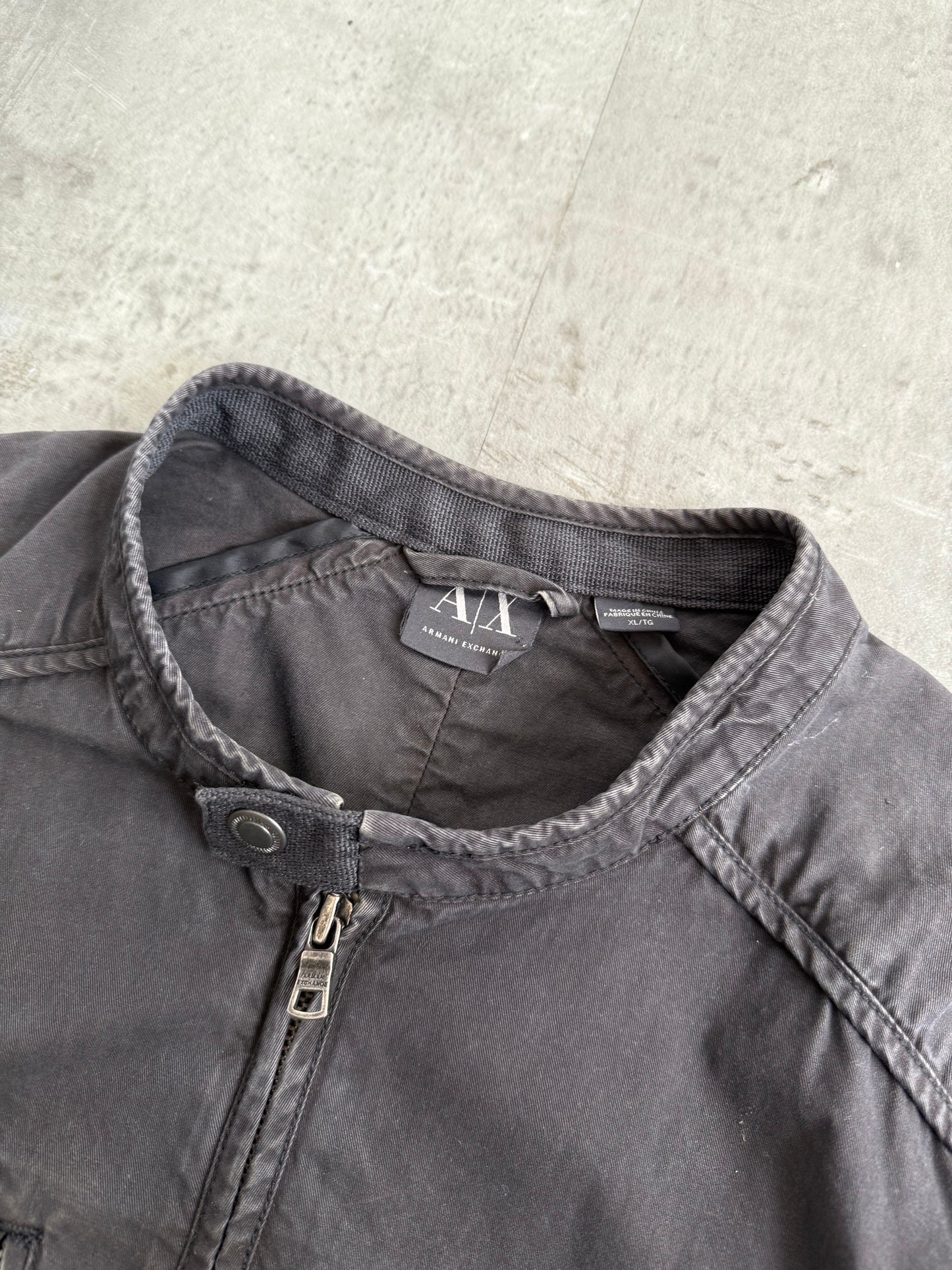 Armani Washed Black Cotton Moto Jacket