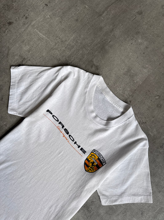 1990s White Porsche Stuttgart Spellout Graphic Tee