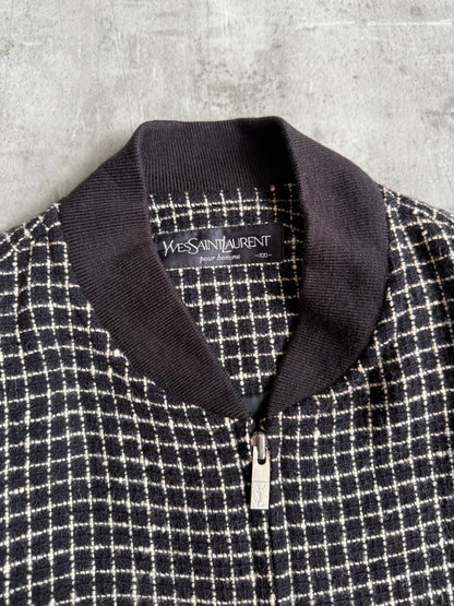 YSL Black Check Wool Bomber