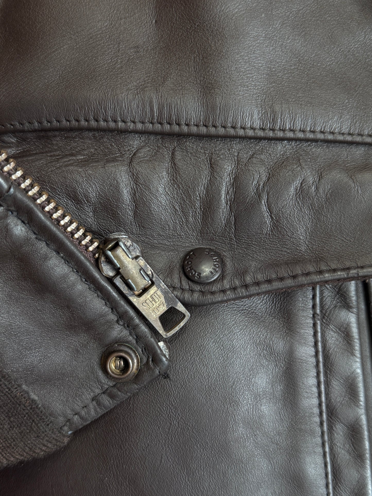 Schott Fleece Lined Brown Leather Flight Jacket