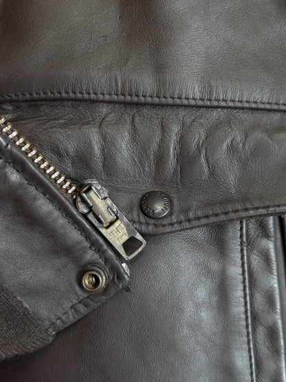 Schott Fleece Lined Brown Leather Flight Jacket