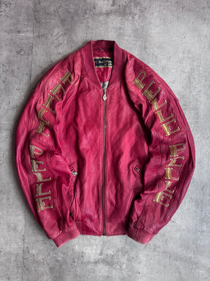 Pelle Pelle Marc Buchanan Diamonte Spellout Red Leather Jacket