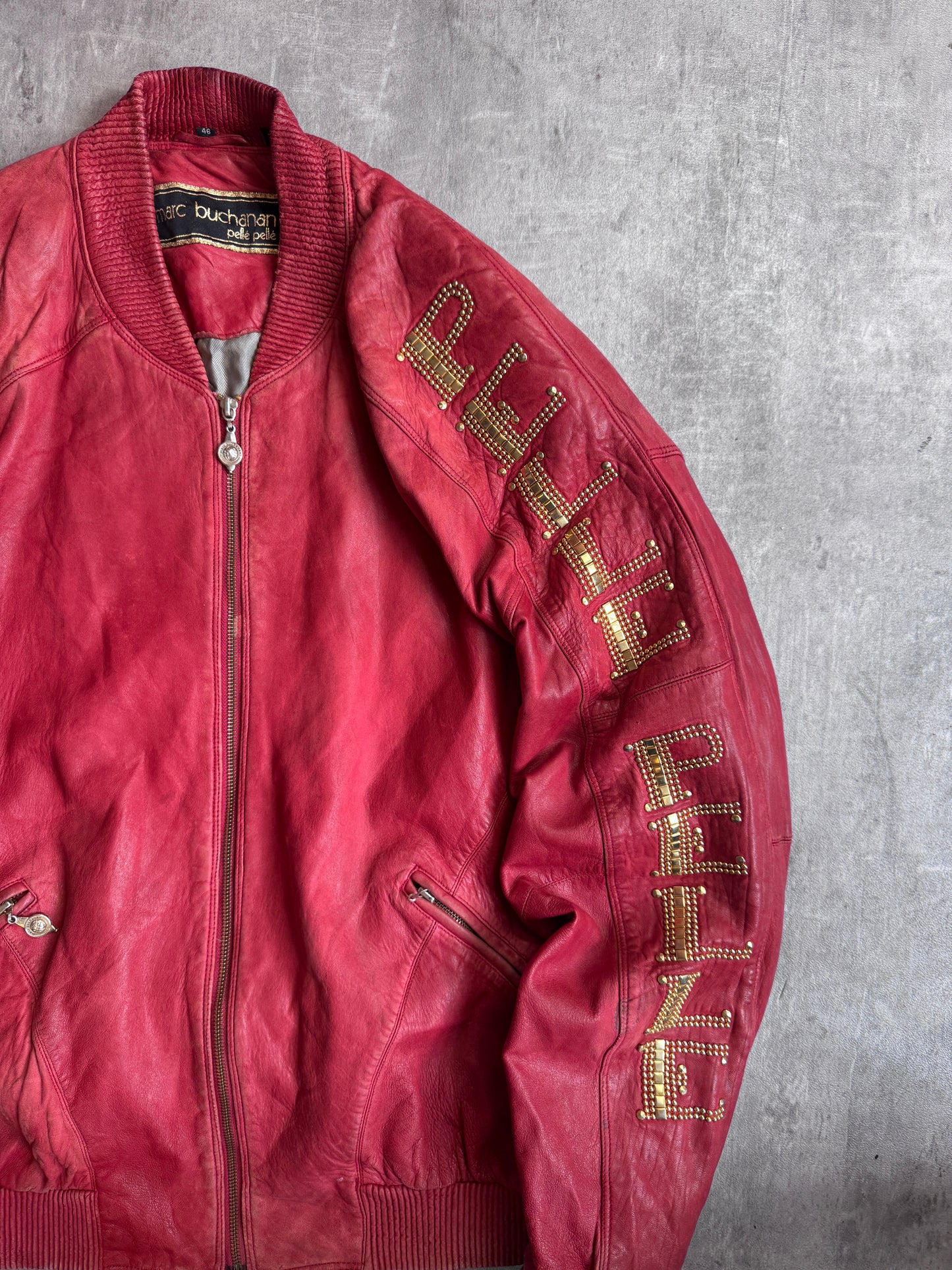 Pelle Pelle Marc Buchanan Diamonte Spellout Red Leather Jacket